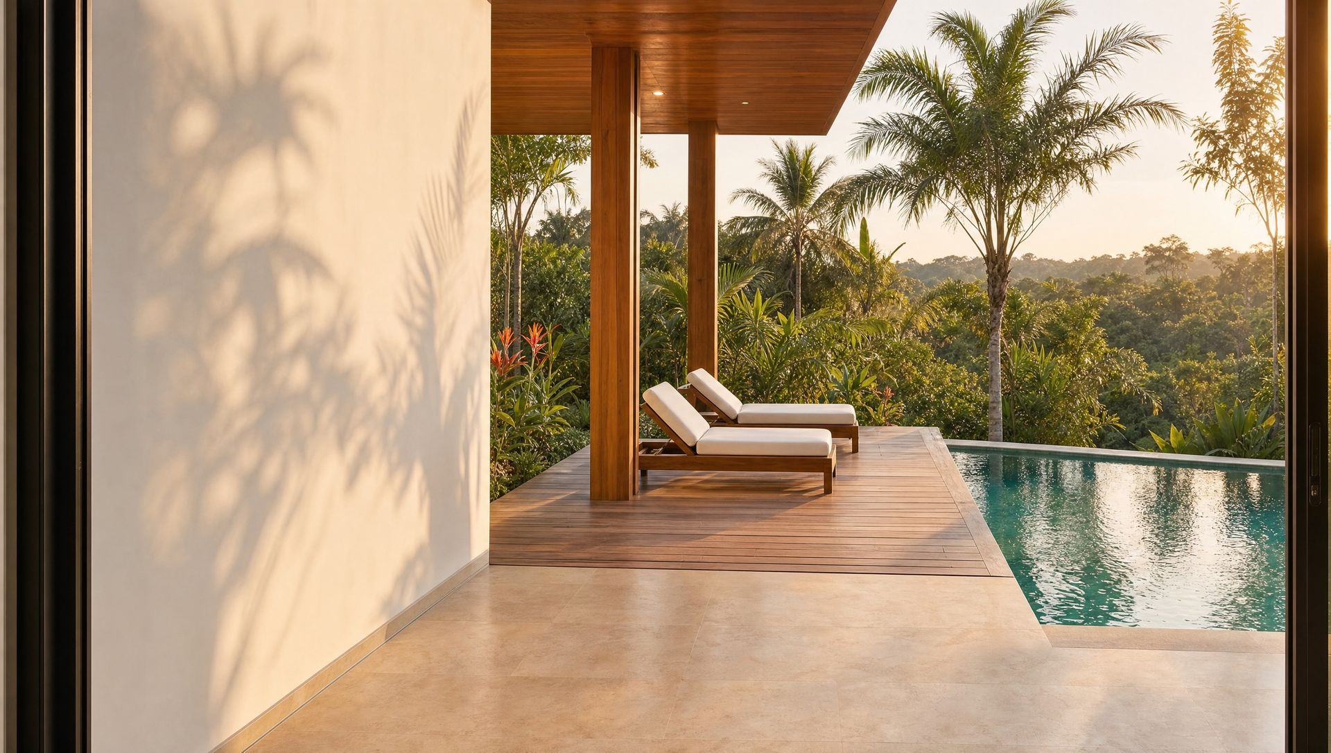 Patio trasero con piscina de una casa residencial